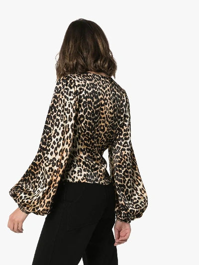 Shop Ganni Leopard Print Silk Blouse In Brown