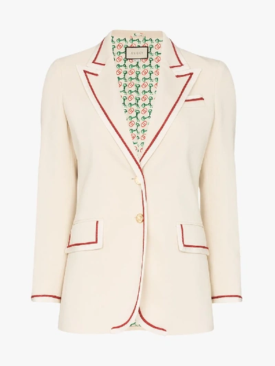 Shop Gucci Ribbon Trim Blazer In White