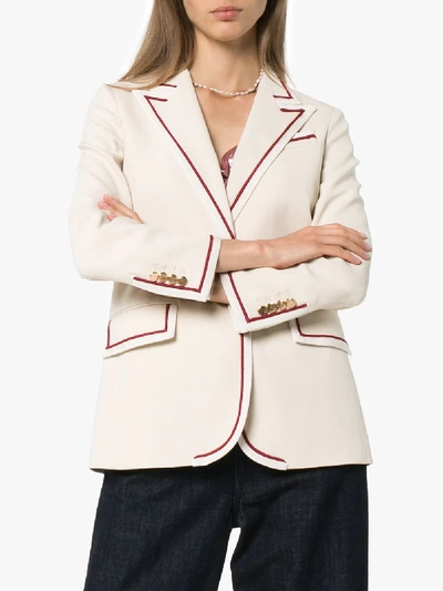 Shop Gucci Ribbon Trim Blazer In White