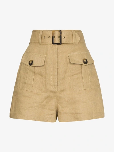 Shop Zimmermann Buttoned Linen Safari Shorts In Neutrals