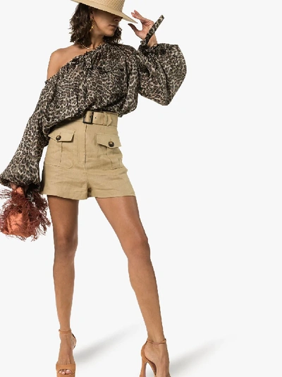 Shop Zimmermann Buttoned Linen Safari Shorts In Neutrals