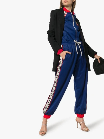 Shop Gucci Logo Stripe Sweatpants In Blue