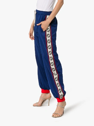 Shop Gucci Logo Stripe Sweatpants In Blue