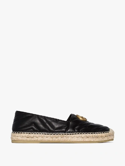 Shop Gucci Black Pilar Quilted Leather Espadrilles