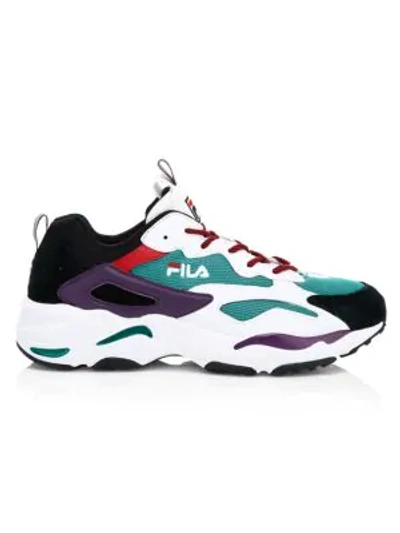 Shop Fila Ray Tracer Mixed Media Sneakers In Blue White Black