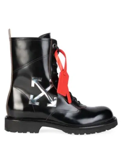 Shop Off-white Working Leather Boots In Black Silver