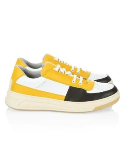 Shop Acne Studios Perry Colorblock Leather Sneakers In Yellow Multi