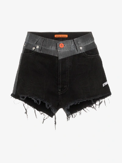 Shop Heron Preston Contrast Waistband Denim Shorts In Black