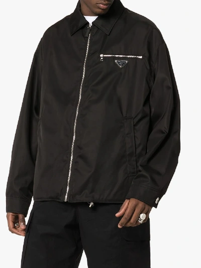 Shop Prada Logo Plaque Lightweight Jacket In Black