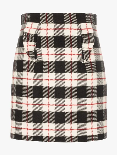 Shop Miu Miu Ruffle Detail Check Wool Skirt In Black