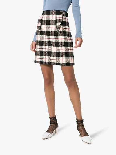 Shop Miu Miu Ruffle Detail Check Wool Skirt In Black