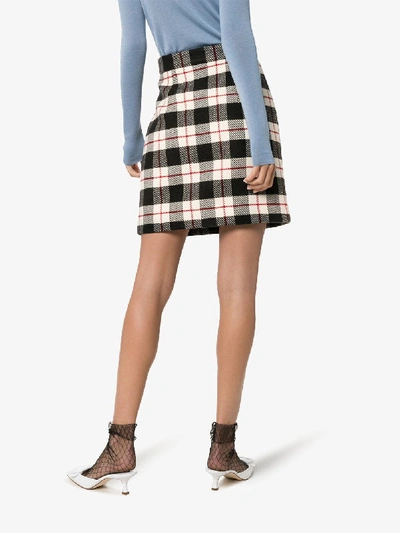Shop Miu Miu Ruffle Detail Check Wool Skirt In Black