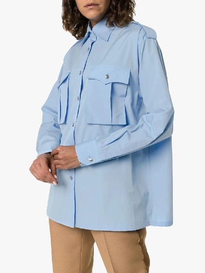 Shop Prada Safari Pocket Cotton Shirt In Blue