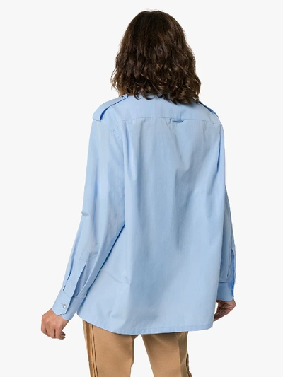 Shop Prada Safari Pocket Cotton Shirt In Blue