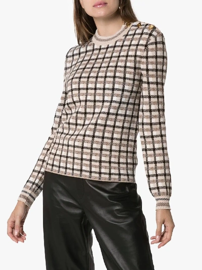 Shop Paco Rabanne Check Wool Sweater In Neutrals