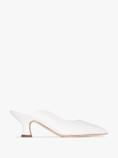 Shop Burberry White Acate 60 Leather Backless Mules