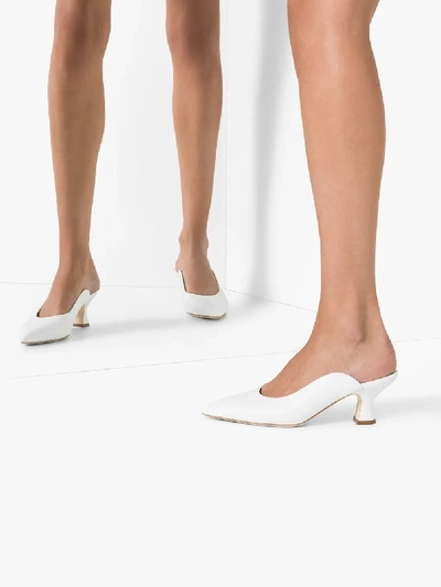 Shop Burberry White Acate 60 Leather Backless Mules