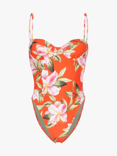 Shop Mara Hoffman Desiree Floral Print Swimsuit In Orange