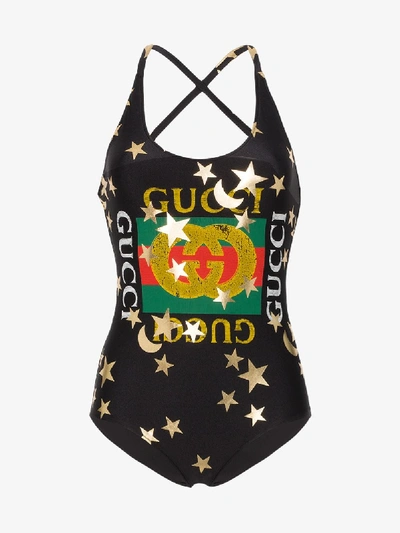 Shop Gucci Logo-print Swimsuit In Black