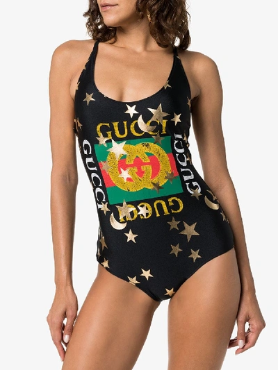 Shop Gucci Logo-print Swimsuit In Black