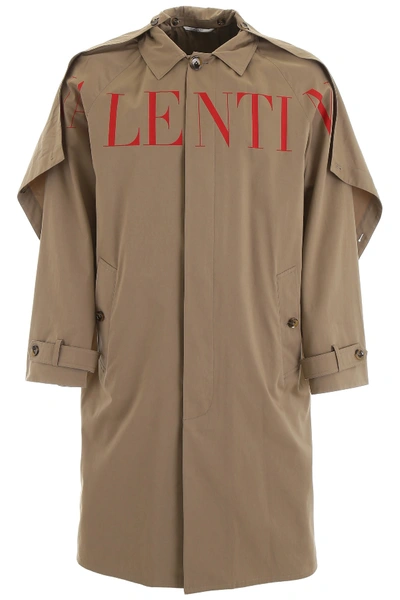 Shop Valentino Logo Coat In Beige Rosso (beige)