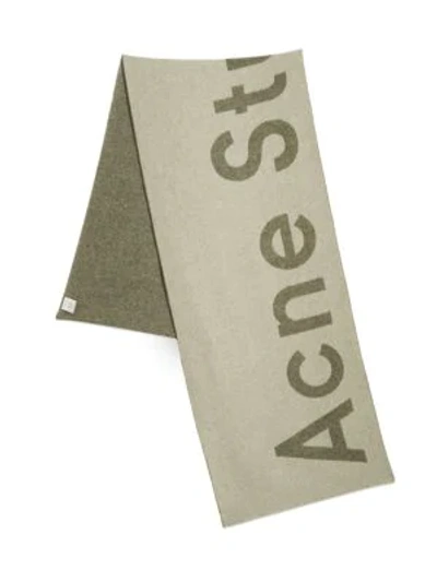 Shop Acne Studios Men's Toronty Logo Wool-blend Scarf In Forrest Green Light Beige