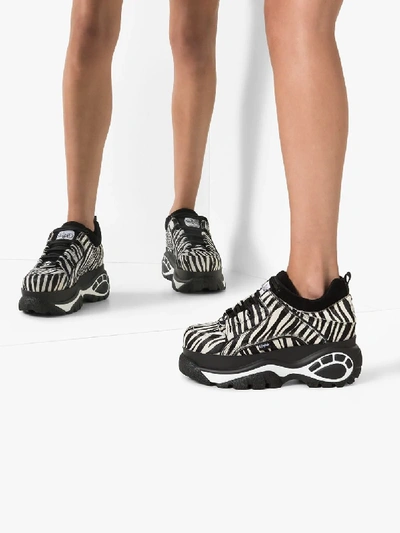 Shop Buffalo Black And White Zebra Print Flatform Sneakers
