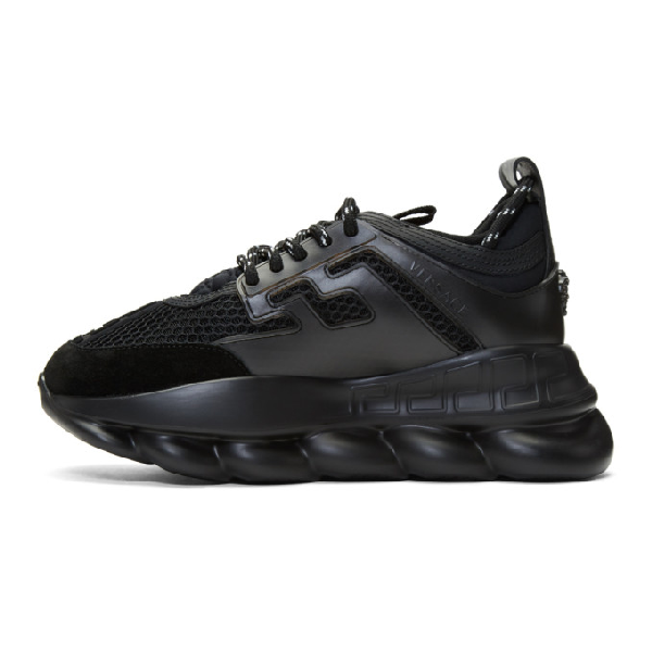 Versace Chain Reaction Leather And Mesh Trainers In D41 Black | ModeSens