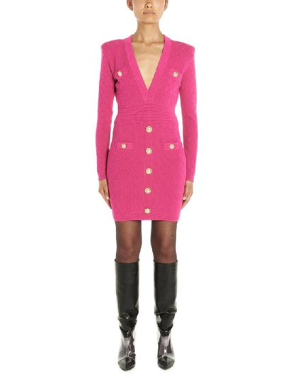 Shop Balmain Button Embellished Bodycon Dress In Pink