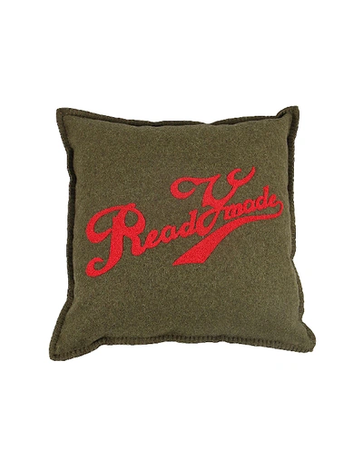 Shop Readymade Red Logo Wool Cushion In Khaki