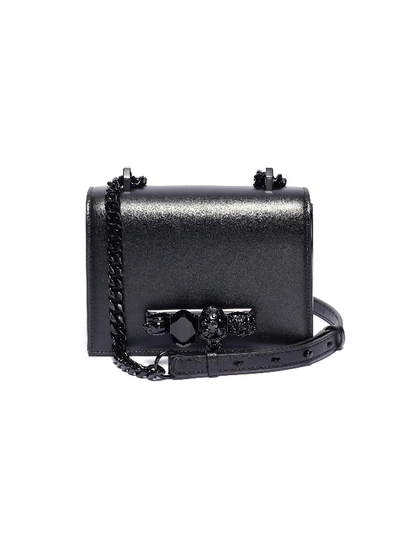 Shop Alexander Mcqueen 'the Small Jewelled Satchel' In Leather With Swarovski Crystal Knuckle In Black