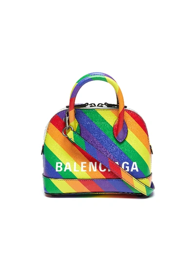 Shop Balenciaga 'ville Xxs Aj' Logo Print Rainbow Stripe Leather Top Handle Bag