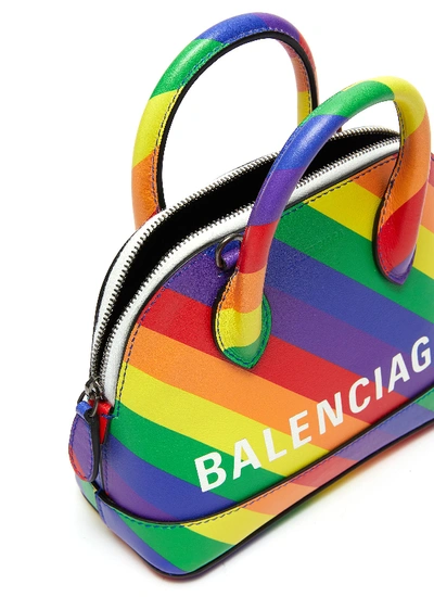 Shop Balenciaga 'ville Xxs Aj' Logo Print Rainbow Stripe Leather Top Handle Bag