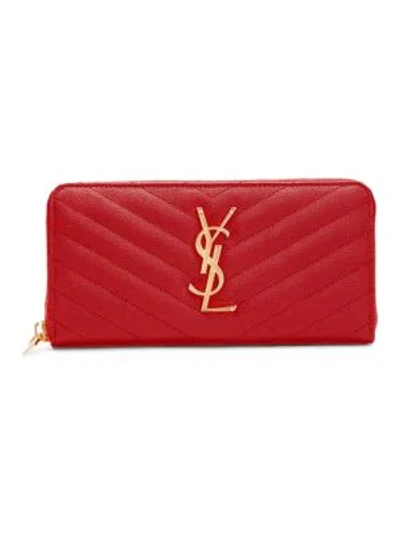 Shop Saint Laurent Women's Monogram Matelassé Leather Zip-around Wallet In Rouge Legion
