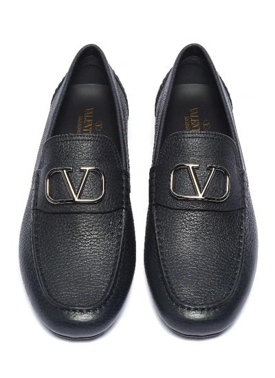 Shop Valentino 'vlogo' Leather Drivers In Black