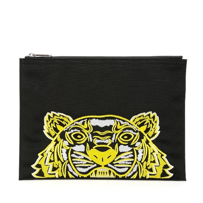 Shop Kenzo Tiger Embroidered Clutch Bag In Black