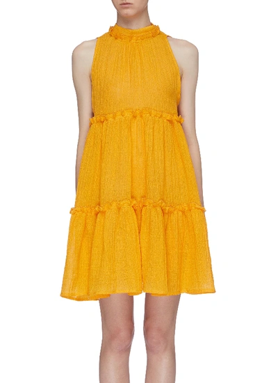 Shop Lisa Marie Fernandez 'erica' Ruffle Tiered Pleated Linen Blend Sleeveless Dress