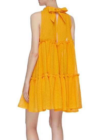 Shop Lisa Marie Fernandez 'erica' Ruffle Tiered Pleated Linen Blend Sleeveless Dress