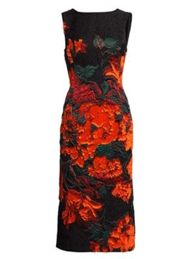 Shop Oscar De La Renta Trufted Rose Fitted Sheath Dress In Black-cayenne