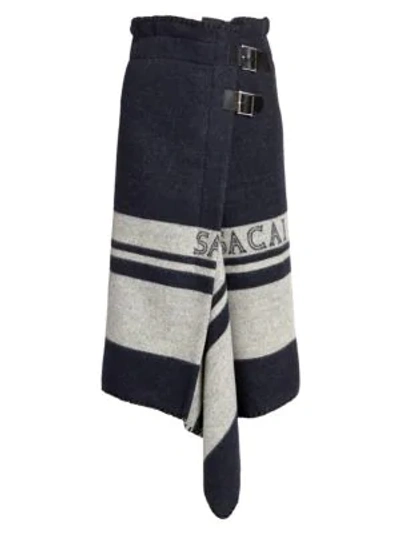 Shop Sacai Blanket Midi Skirt In Navy