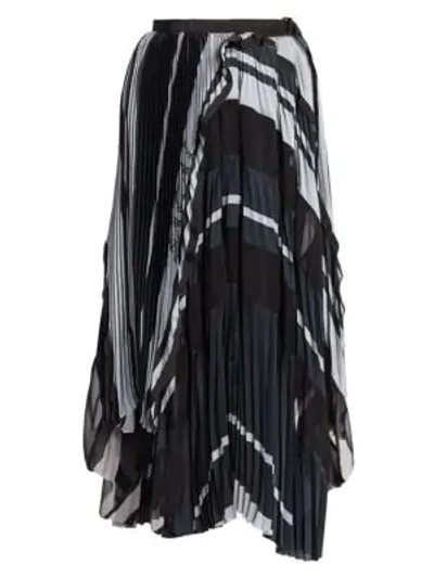 Shop Sacai Women's Pleated Midi Skirt In Navy Grey