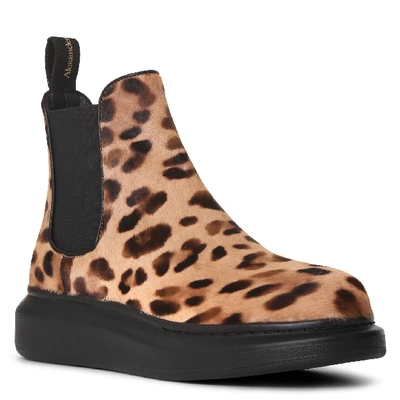 Shop Alexander Mcqueen Leopard Hybrid Chelsea Boots In Brown