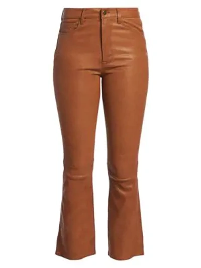 Shop Frame Leather High-rise Kick Flare Pants In Tobacco