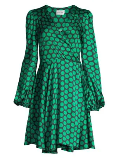 Shop Milly Siena Dotted Wrap Dress In Black Green