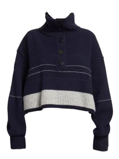 Shop Sacai Cropped Turtleneck Wool Sweater In Navy
