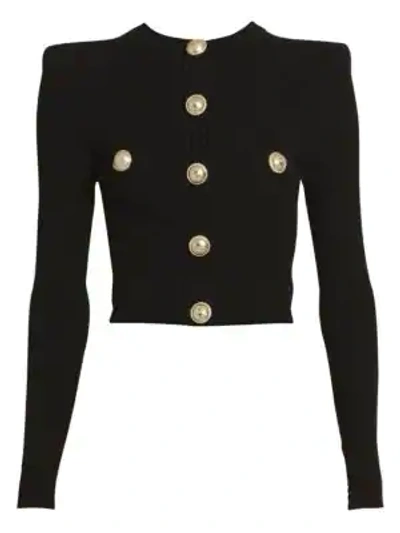 Shop Balmain Diamond Pattern Cardigan In Noir