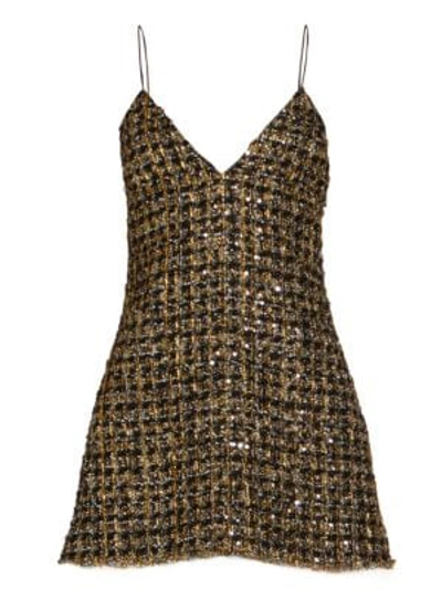 Shop Balmain Metallic Tweed Spaghetti Strap Dress In Multi
