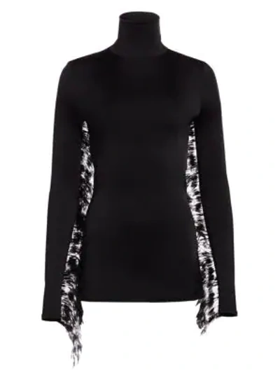 Shop Proenza Schouler Feather Fringe Jersey Turtleneck In Black