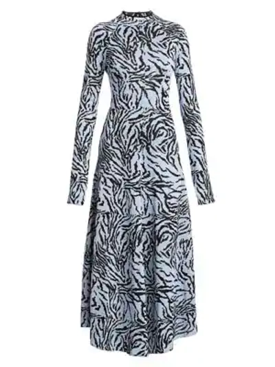 Shop Proenza Schouler Long-sleeve Animal-print Midi Dress In Pale Blue Black