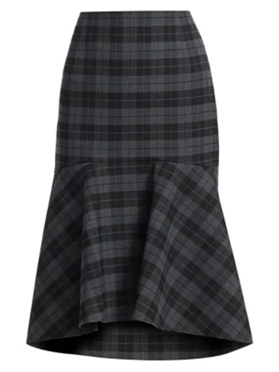 Shop Balenciaga Godet Stretch-wool Plaid Peplum Skirt In Anthracite